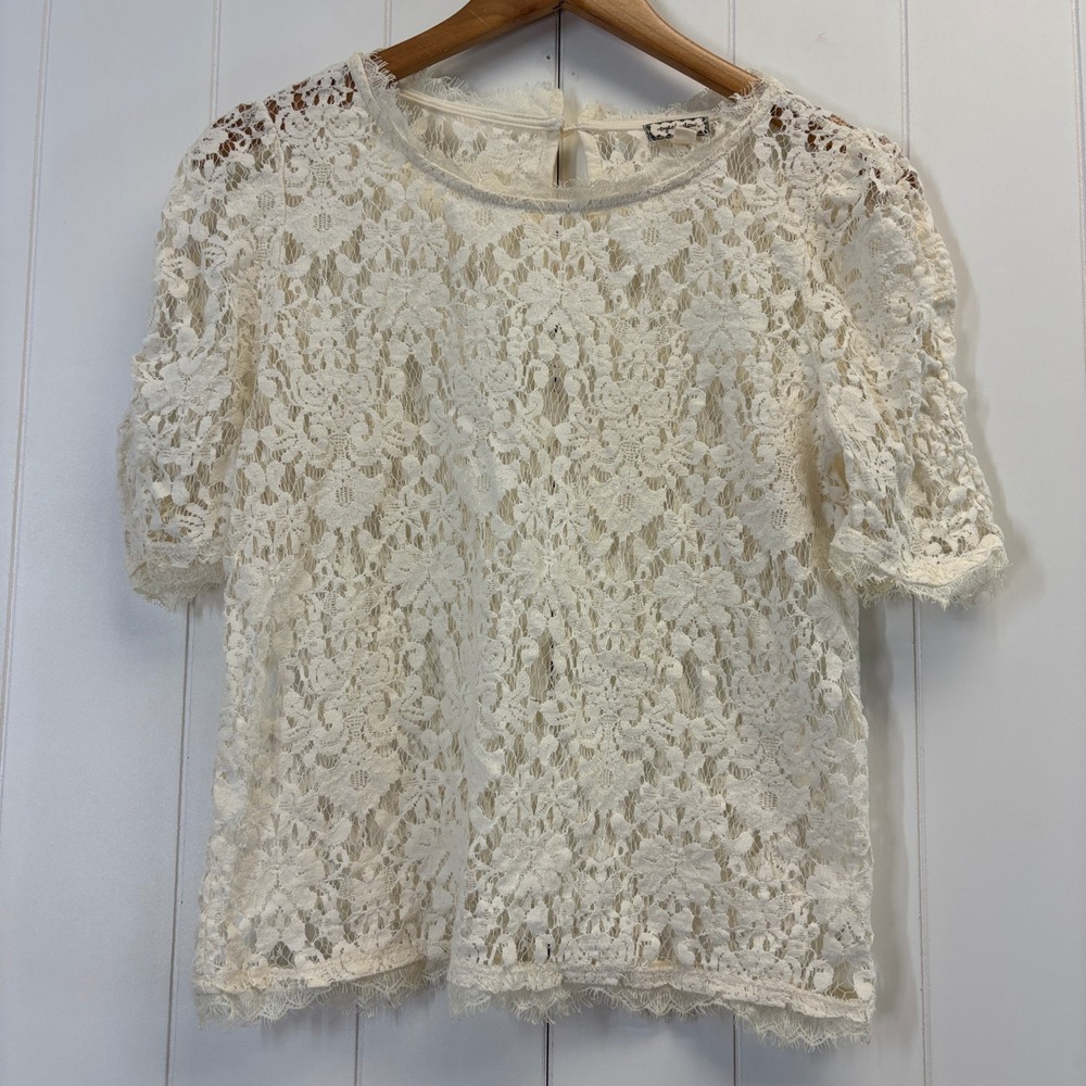 Eyeshadow Womens Y2K Boho Festival Sheer Lace Top Size M Coquette Cottage Chic